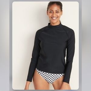 Mock-Neck Rashguard Long-Sleeve Swim Top